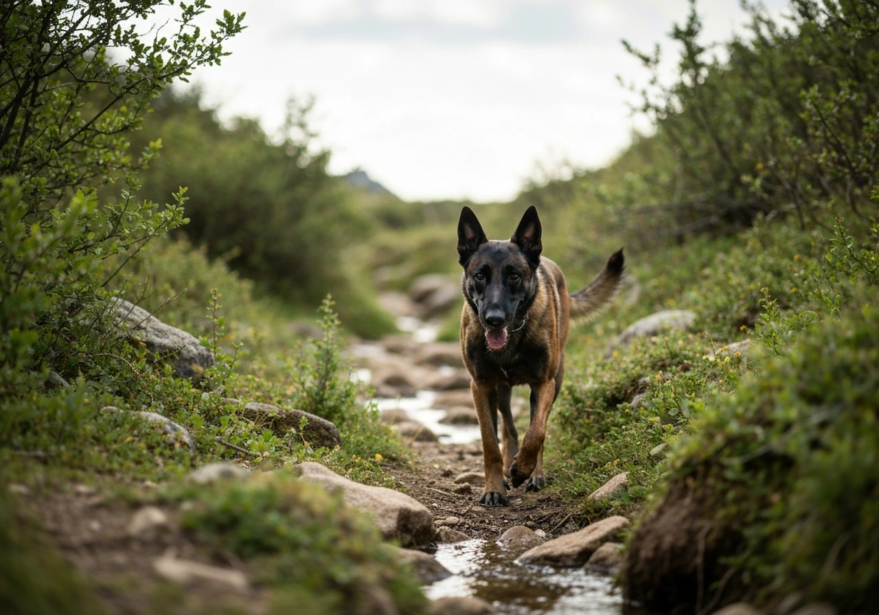 Belgian Malinois displaying alert and confident temperament outdoors, demonstrating the environmental awareness working standards require